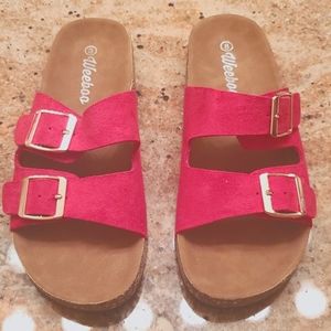 New Weeboo Womens Buckle Strap Cork Sandals Size 8, Red